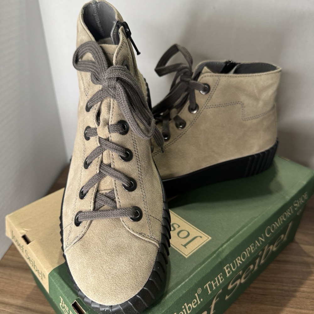 Josef Seibel Montreal Westland 700 Side Zip Lace Up‎ Platform Boots Size 37 Tan
